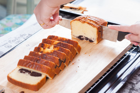 Homemade fresh butter cake in kitchen.