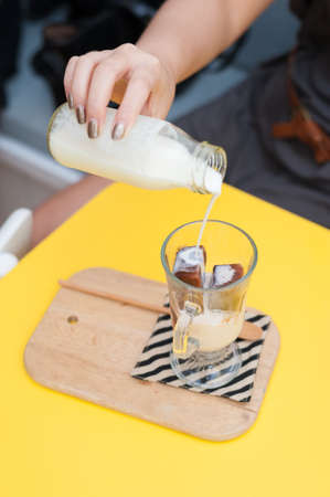 chocolate ice cubes with milk の写真素材