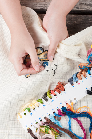 Cross-stitch, a housewife hobby in spare time.の写真素材