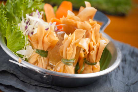 Fried pork which wraped by flour sheet.の写真素材