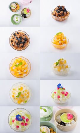 A collection of shave ice and mix Thai dessertsの写真素材