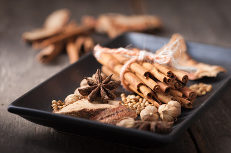Five spices stewed ingredients with low key sceneの写真素材