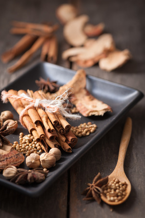 Five spices stewed ingredients with low key sceneの写真素材