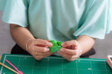 The process of making fondant cake, fondant sugar mod actionの写真素材