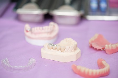 Dental sample instruments in clinic use for orthodontics issues. Dental care and treatment concept