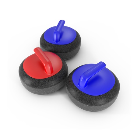 Curling Stones with Red and Blue Handle isolated on white - 3d illustration