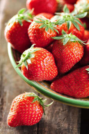 Strawberries in a bowl, selective focusの写真素材