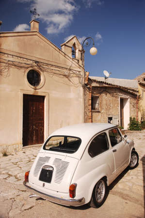 Ckassic Fiat 500 In Front Of A Churchのeditorial素材