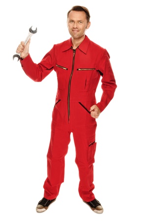 Mechanic in red Overallの写真素材