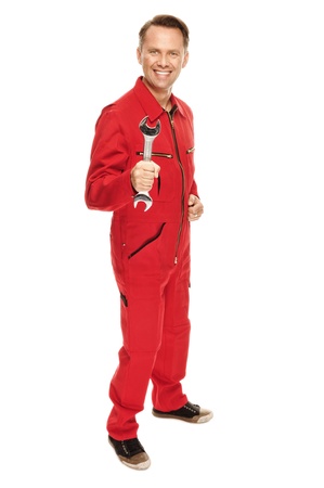 Mechanic in red Overallの写真素材