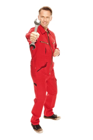 Mechanic in red Overallの写真素材