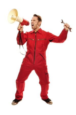 Mechanic in red Overallの写真素材