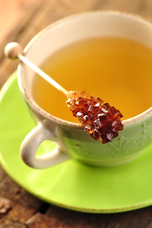 Green tea in a green mugの写真素材