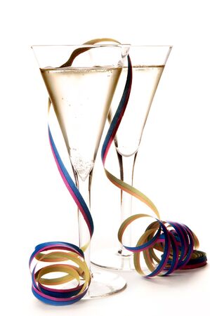 Two Glasses Of Champagne And Steamerの写真素材