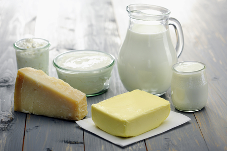 Dairy Products, milk,cheese,ricotta, yogurt and butterの写真素材