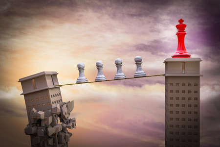 king of chess on a skyscraper demonstrating competitive advantage corporate concept. 3D illustration