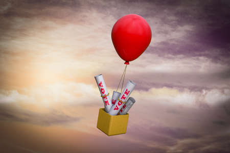 Balloon carries votes at sunset magenta day demonstrating Mail in vote or absentee voting concept....