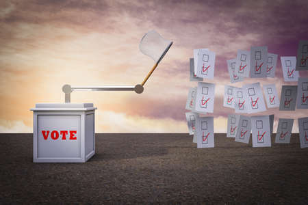 Voting box catch votes with a net demonstrating Searching for votes concept. 3D illustrationの写真素材