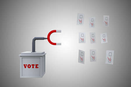 Ballot box magnetizes votes demonstrating Election fraud concept. 3D illustration