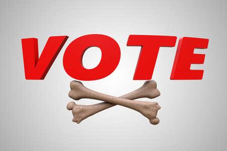 Letter vote with bones demonstrating protesting elections or angry voter or concept. 3D illustrationの写真素材