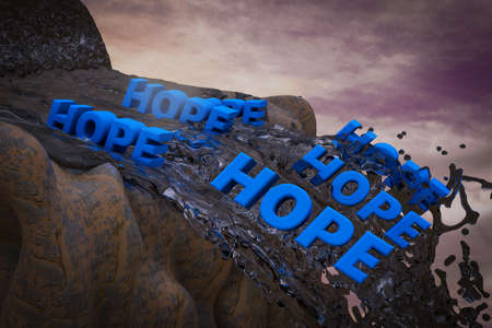 Hope falls from a waterfall demonstrating lost hope concept. 3D illustrationの写真素材
