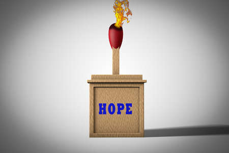 A hopeful match catches fire demonstrating lost hope concept. 3D illustrationの写真素材