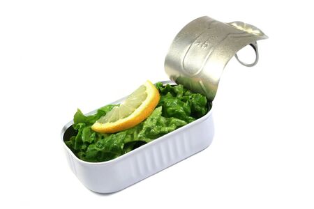 an opened box of salad on a white backgroundの写真素材