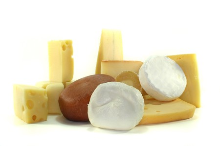 different types of cheese on a white backgroundの写真素材