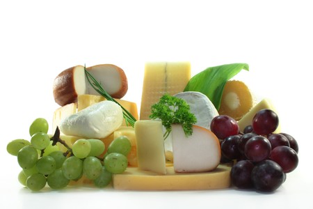 different types of cheese against white backgroundの写真素材