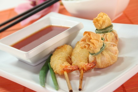 various Thai specialties with a chilli dipの写真素材