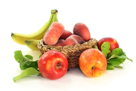different types of fruit on a white backgroundの写真素材