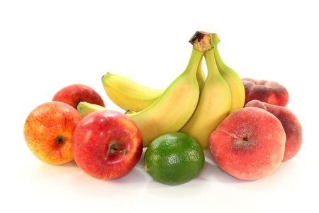 different types of fruit on a white backgroundの写真素材
