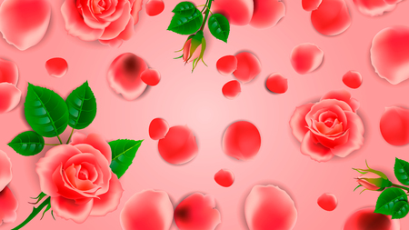 Background of flowers and rose petals. Layout design for the design of cards for the wedding day or birthday or anniversary. Wallpaper for the screen.のイラスト素材