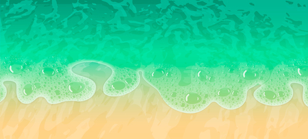 Tidal bore. Sea wave with foam on the beach sand. Advertising, banner, packaging. Space for design.のイラスト素材