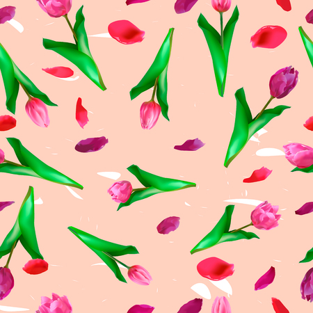 Seamless pattern with tulips on a light background . Packaging material, textiles.のイラスト素材