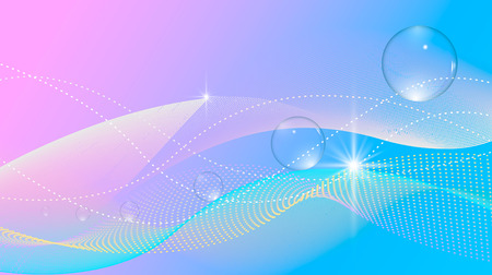Color abstract template for a card or banner. Blue background with waves and balloons.のイラスト素材