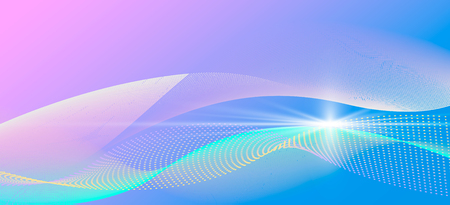 Color abstract template for a card or banner. Blue background with waves and flare.のイラスト素材