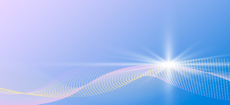 Color abstract template for a card or banner. Blue background with waves and flare.のイラスト素材
