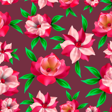 Beautiful floral seamless pattern on dark pink background. Packaging material or textile.のイラスト素材