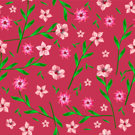 Beautiful floral seamless pattern on dark pink background. Packaging material or textile.のイラスト素材