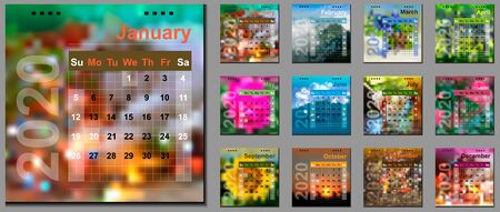 Calendar for 2020 with photo collage. Design desktop or wall calendar.のイラスト素材