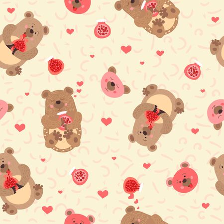 Bears with jam. Wild forest animals. Baby design. Seamless pattern. illustrationのイラスト素材