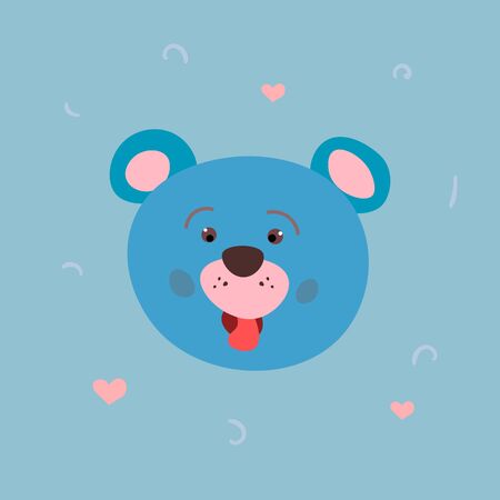 The head of a cheerful blue bear. Wild forest animals. Childrens design. Hand-drawn  illustration.の写真素材