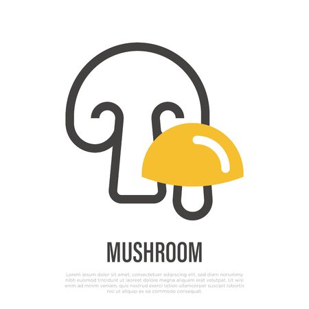 Mushrooms thin line icon. Organic food. Vector illustration for packaging.のイラスト素材