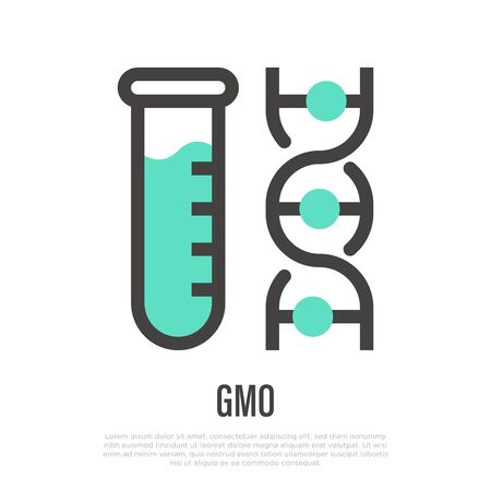 GMO thin line icon. Symbol for packaging. Vector illustration of genetically modified product.のイラスト素材