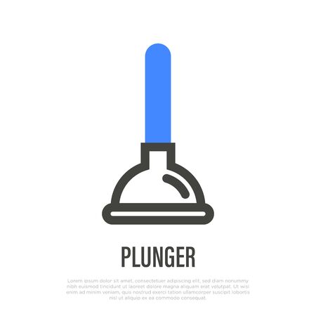 Plunger thin line icon. Unclogging of pipes. Household equipment. Vector illustration.のイラスト素材