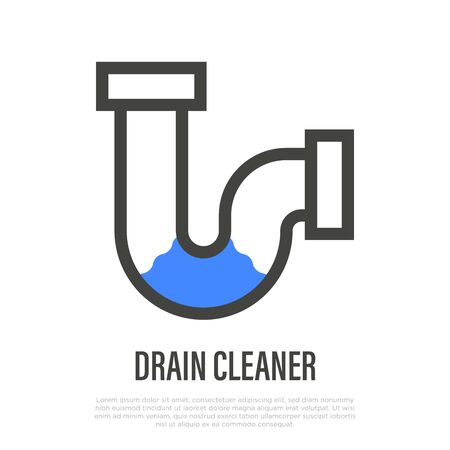 Drain cleaning thin line icon. Clogged pipe. Logo for plumbing. Vector illustration.のイラスト素材