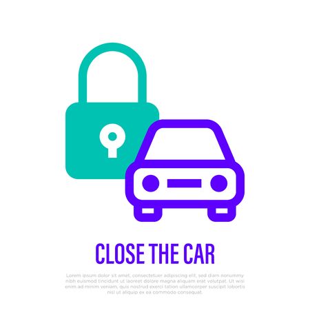 Car padlock thin line icon. Closed car. Vector illustration.のイラスト素材