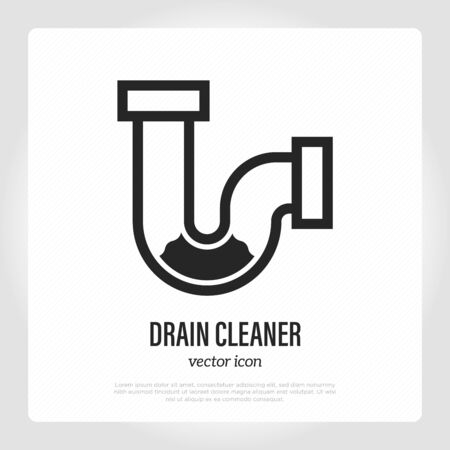 Drain cleaning thin line icon. Clogged pipe.   plumbing. Vector illustration.のイラスト素材