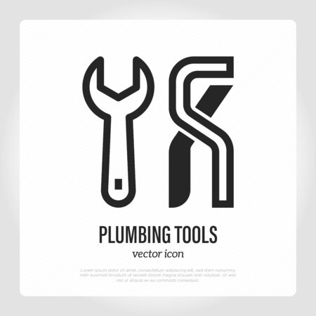 Plumbing tools thin line icon. Symbol of pipe repair. Vector illustration.のイラスト素材